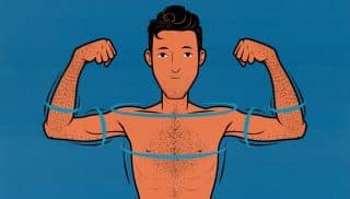 Illustration of a skinny guy flexing his arms to build muscle.