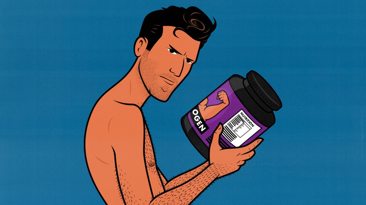 Illustration of a skinny lifter using collagen to build muscle.