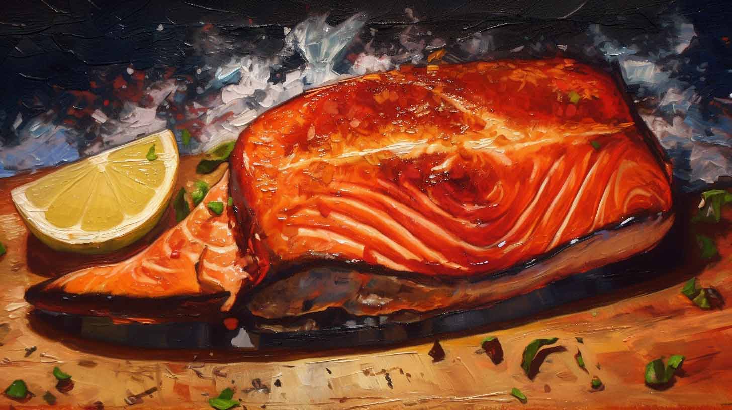 Painting of a salmon fillet clean bulking meal.