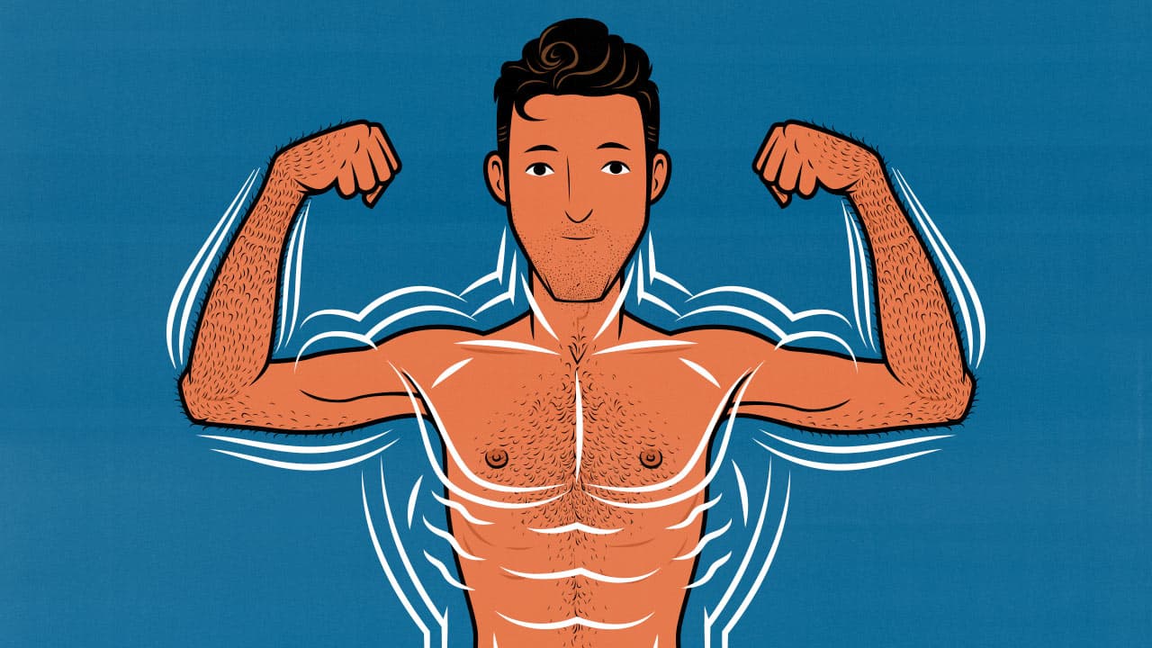 Illustration of a natural skinny guy building muscle as fast as he can.