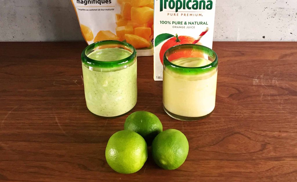 Photo of a high-calorie tropical bulking smoothie for gaining weight and building muscle.