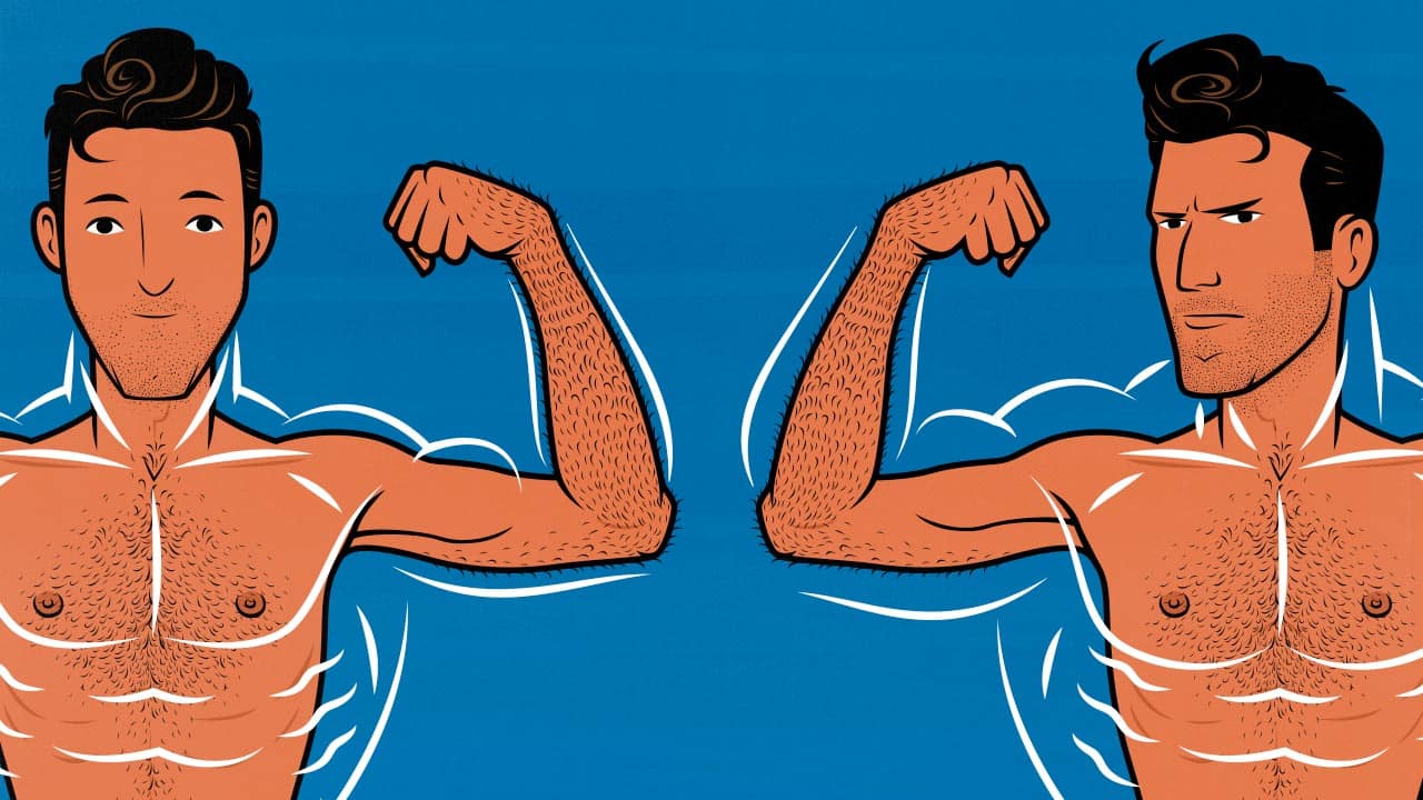 Illustration of two skinny guys confused about how many workouts to do per week.