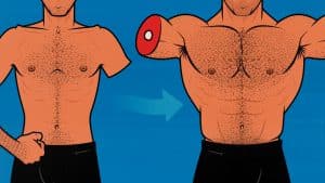 Illustration of a skinny man with no abs doing ab workouts to build a bigger six-pack.