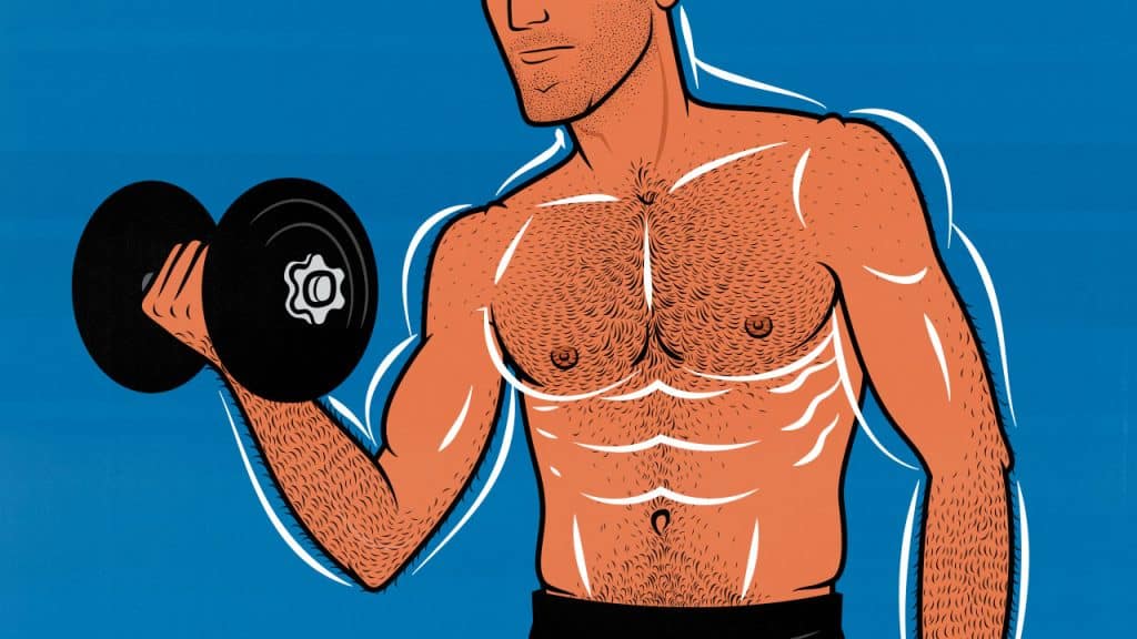Illustration of a bodybuilder bulking up during his "off-season" or "bulking season."