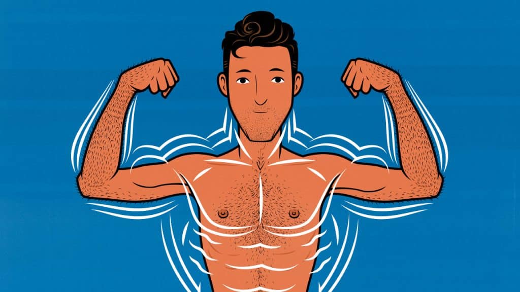 Illustration of a skinny guy bulking up fast.