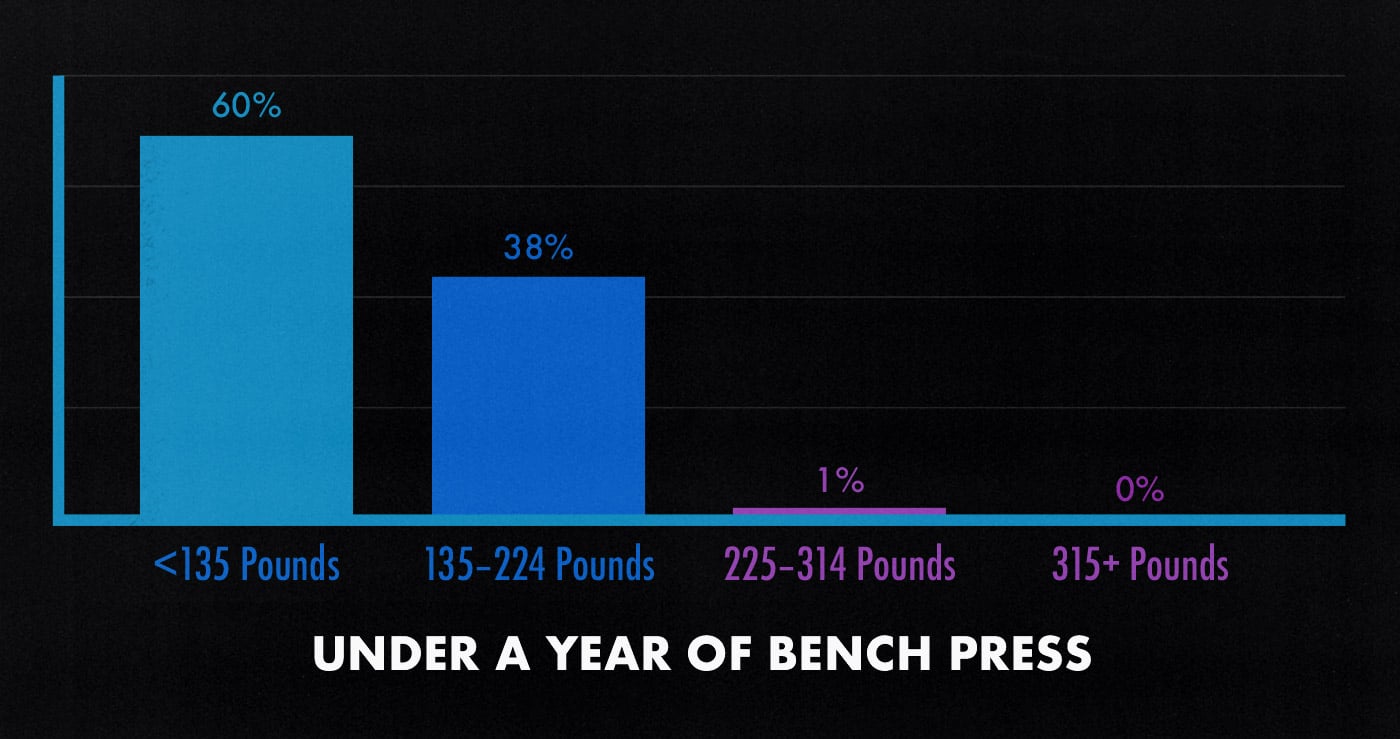 Survey graph showing how much the average beginner could bench press.