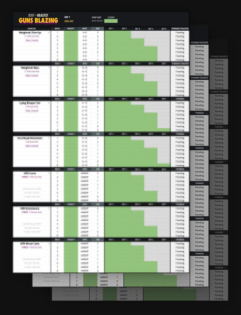 Guns Blazing Workout Google Spreadsheets