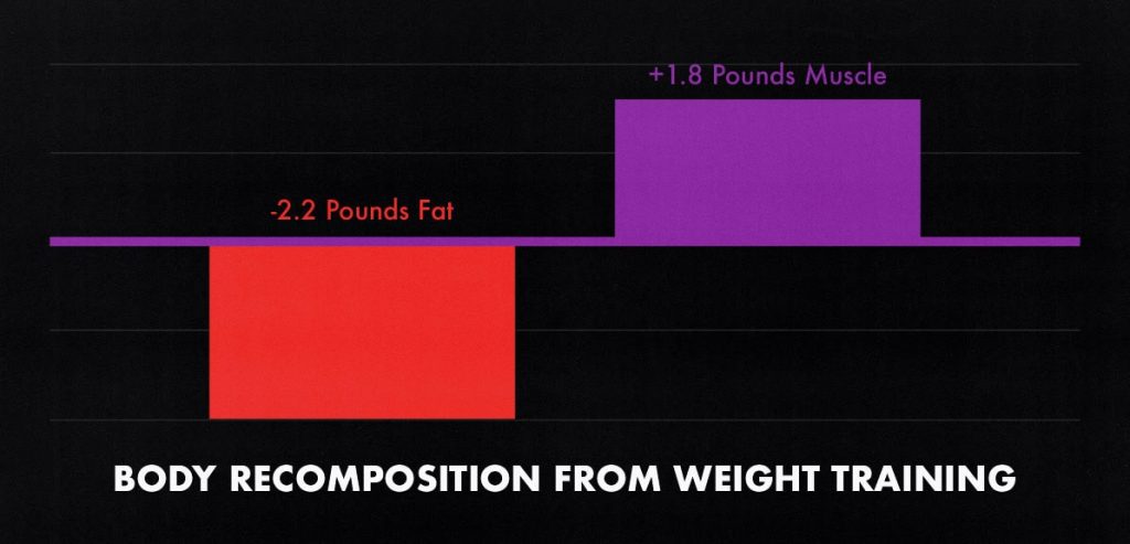 Study graph showing body recomposition from hypertrophy training.