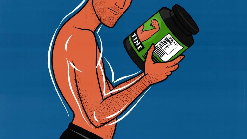 Illustration of a guy taking creatine to gain weight.