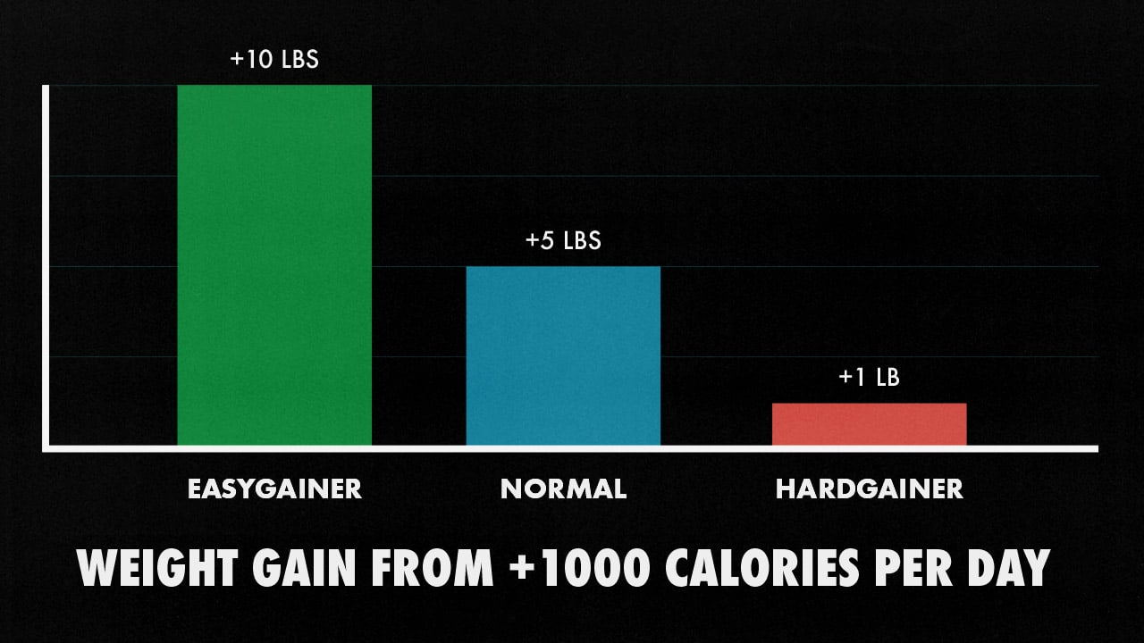 A study graph showing that some naturally skinny "hardgainers" don't gain weight easily.