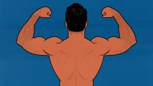 Illustration of a skinny guy building a bigger, wider back.