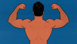 Illustration of a skinny guy building a bigger, wider back.