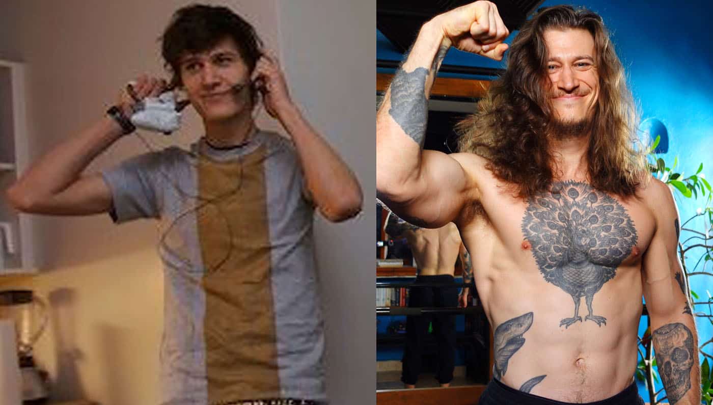 Before and After photo showing Shane Duquette building a V-Taper Physique.
