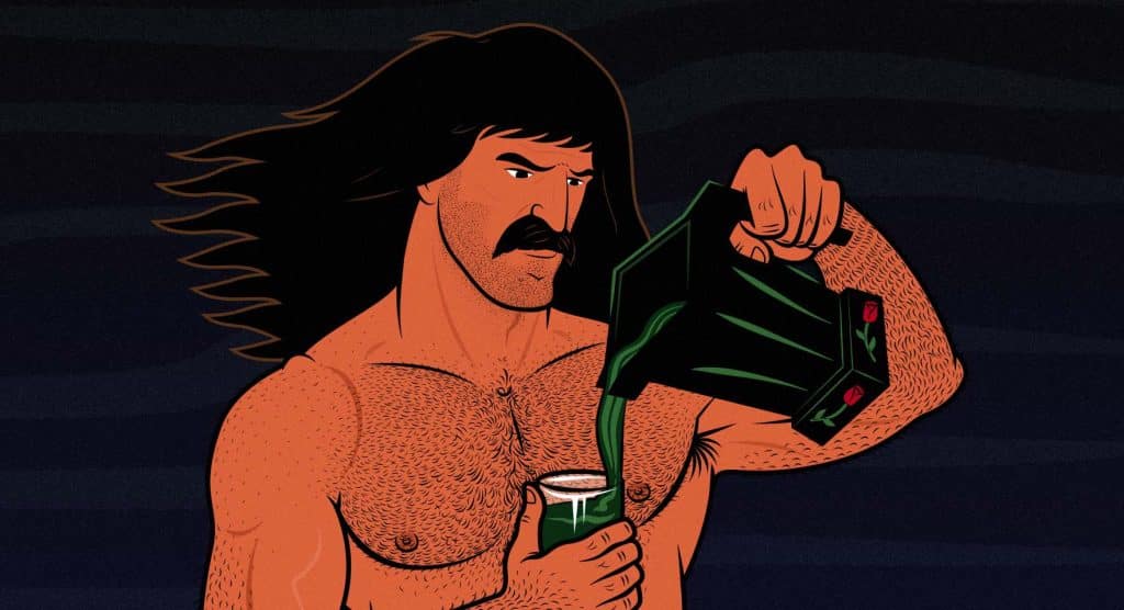 Illustration of a man having a healthy, high-calorie bulking smoothie for breakfast.