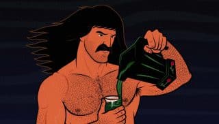 Illustration of a man having a healthy, high-calorie bulking smoothie for breakfast.