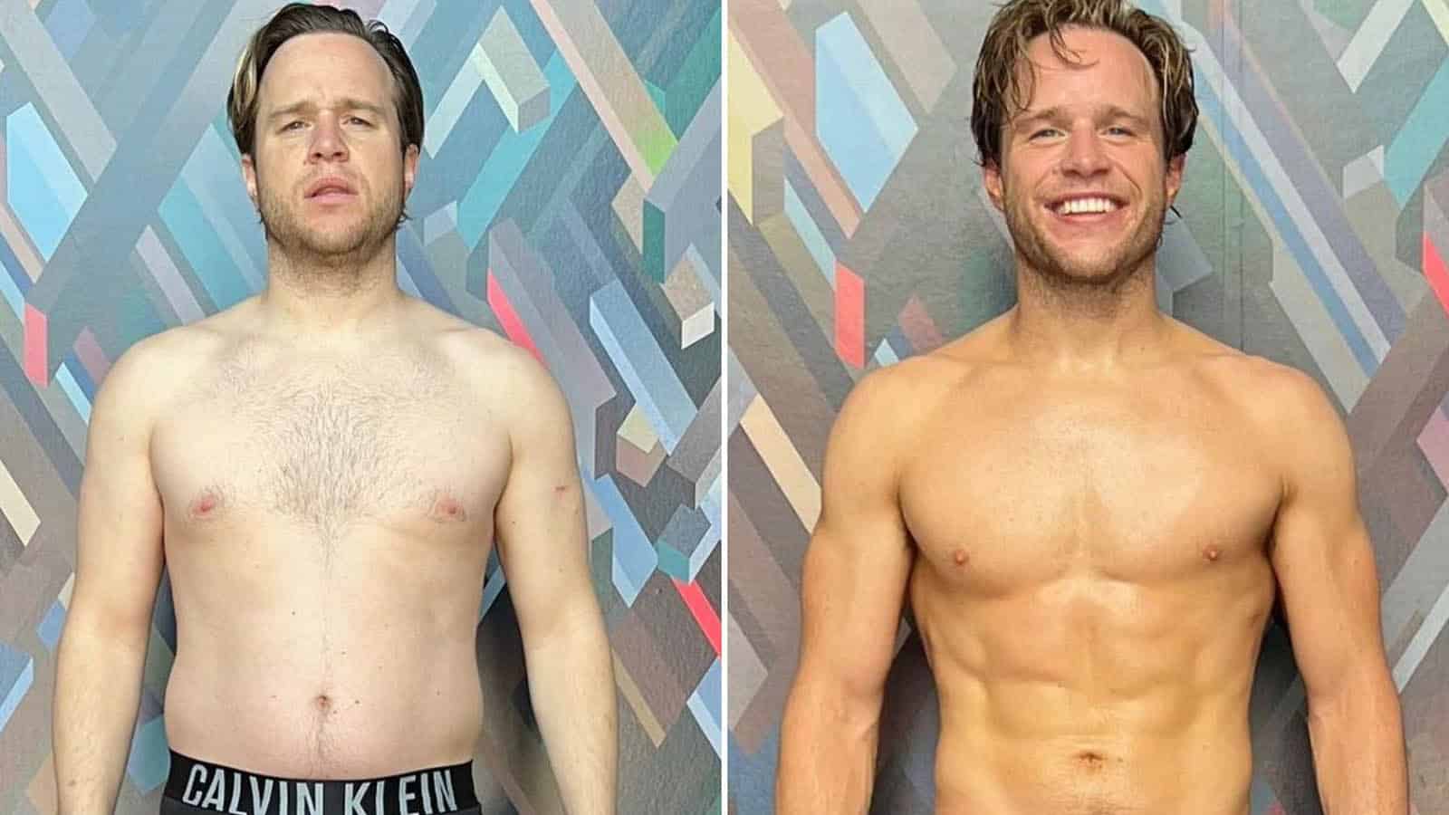 Before and After photos showing Olly Murs losing weight and burning fat.