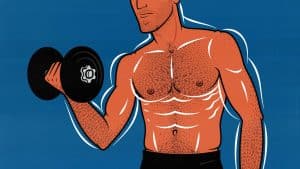 Illustration of a beginner doing a dumbbell workout to build muscle.