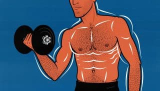 Illustration of a beginner doing a dumbbell workout to build muscle.