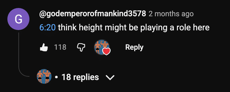 A comment about how Jeff Nippard is too short for muscle to help, making him a "gymcel"