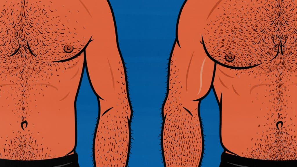 Illustration of a natural lifter with an attractive physique compared to an extremely muscular man.