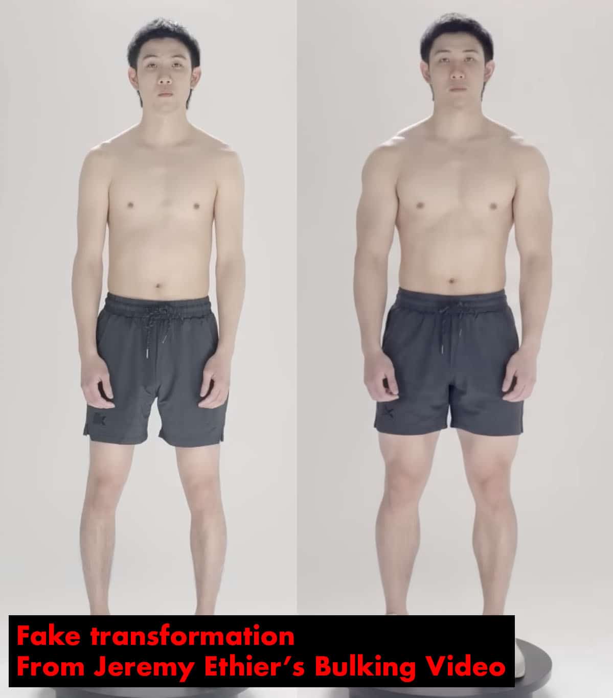 A fake, AI-generated before-and-after photo posted by Jeremy Ethier without proper disclosure.